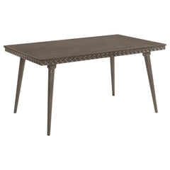 Introduce modern elegance to your dining room with this stunning 59-inch dining table. Its distinctive design features intricate detailing along the apron, adding a textural contrast to the smooth tabletop. Constructed with a blend of solid wood, engineer