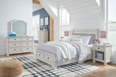 Robbinsdale - 8 Pc. - Dresser, Mirror, Chest, Full Sleigh Storage Bed, 2 Nightstands - Antique White