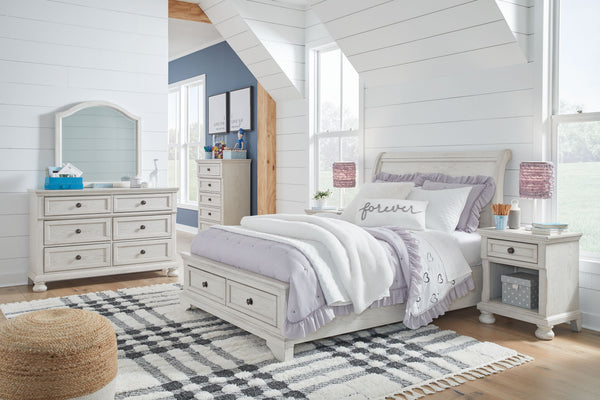 Robbinsdale - 5 Pc. - Dresser, Mirror, Full Sleigh Storage Bed - Antique White