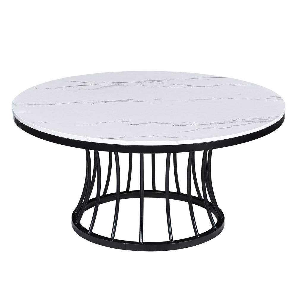 This cocktail set is a sophisticated blend of contemporary design and artistic flair, ideal for modern homes seeking a touch of elegance. The set features sleek, round tables with a faux marble tops that are both beautiful and easy to care for. Each table