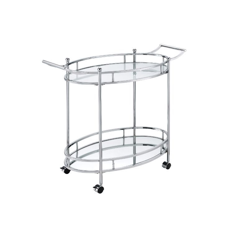 KDâ€¢ 2 Tier Shelfâ€¢ Wheel Stop Included<br/><br/><b>Product Features</b><ul><li>Case: 1Pc/1Ctn</li><li>Finish: Clear Glass & Chrome Finish</li><li>Style: Contemporary</li><li>Materials: Metal, Glass</li></ul><br/>