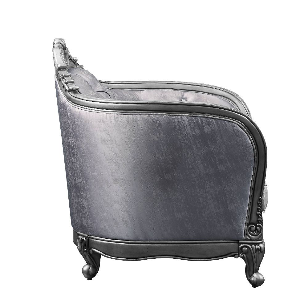 Ariadne - Loveseat w/3 Pillows - Fabric & Platinum - 65-"<br/><br/><b>Product Features</b><ul><li>Exclusive Design</li><li>Pillows Included</li><li>Material: Fabric</li><li>Tight Back & Loose Seat Cushion</li><li>Construction: Full Foam Seat, Wooden Inner