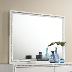 Classic design with touches of modern aspects makes this Haiden Mirror ideal for any bedroom. The rectangular mirror is easy to match your dresser for giving your space an alluring focal point. It also features wooden frame with a glamorous shimmering sil