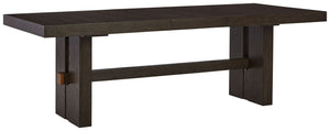 Dressed to thrill, this simply stunning dining table offers a high-design look at a down-to-earth price. Ultra sleek lines are accentuated with a dark waxy brown oak-tone finish thatâ€™s so easy on the eyes. Clean-lined and modern, the double pedestal bas
