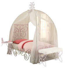 The Priya Canopy bed will create a wonderland in your princess-'s room. Features: metal butterfly design in a warm purple and white finish. A crown on top of the frame adds the charm and beauty into this enchanting bed.<br/><br/><b>Product Features</b><ul