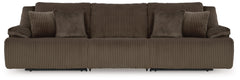 Experience unparalleled comfort with this reclining sectional sofa. Itâ€™s a stylish and invitingly soft lookâ€”made all the more appealing by cozy corduroy cushions that feel great and add a touch of texture. The rich chocolate brown upholstery effortles