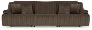 Experience unparalleled comfort with this reclining sectional sofa. Itâ€™s a stylish and invitingly soft lookâ€”made all the more appealing by cozy corduroy cushions that feel great and add a touch of texture. The rich chocolate brown upholstery effortles