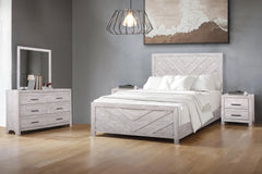 Introducing the Biscayne 5 Piece Bedroom Set, a comprehensive ensemble featuring a stylish bed, 6-drawer dresser, mirror, and two 2-drawer nightstands. Crafted with durable manufactured wood and finished with Eco-Friendly laminated surfaces, this set prom