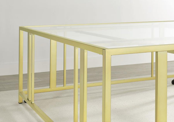 Adri - Square Glass Top Coffee Table With Casters - Matte Brass