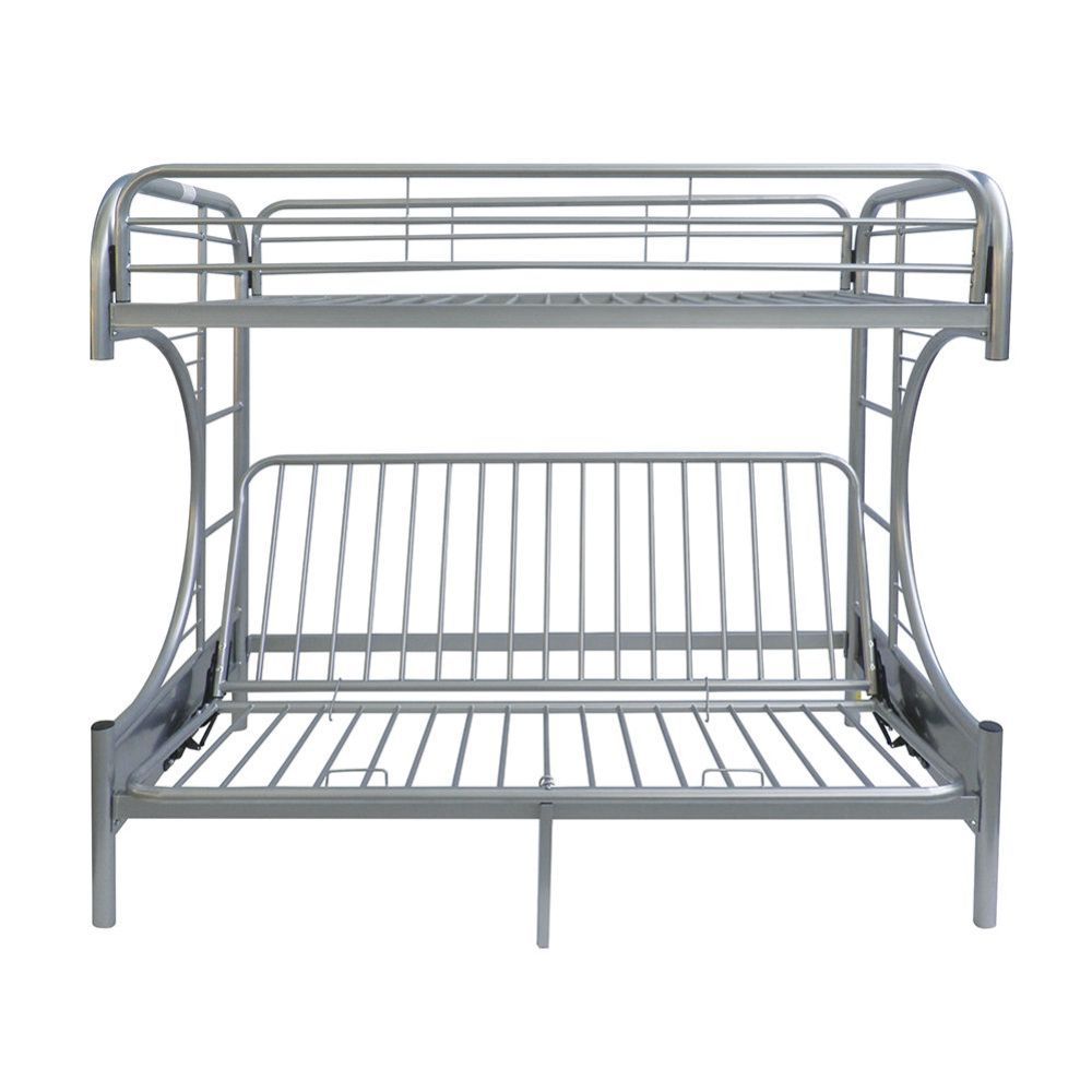 Bring home this Eclipse twin over full-futon bunk bed to let your kids enjoy personal space without compromising on style. The convertible futon feature allows to switch from a sit to sleep position by simply lifting the light weight of the seat