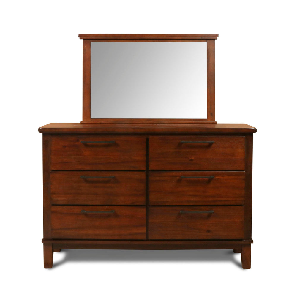 The Cagney Dresser Mirror in Chestnut Brown combines durability with timeless elegance, making it a perfect complement to any bedroom dÃ©cor. Constructed from solid Rubberwood, premium engineered woods, and authentic Acacia wood veneers, this mirror is bu
