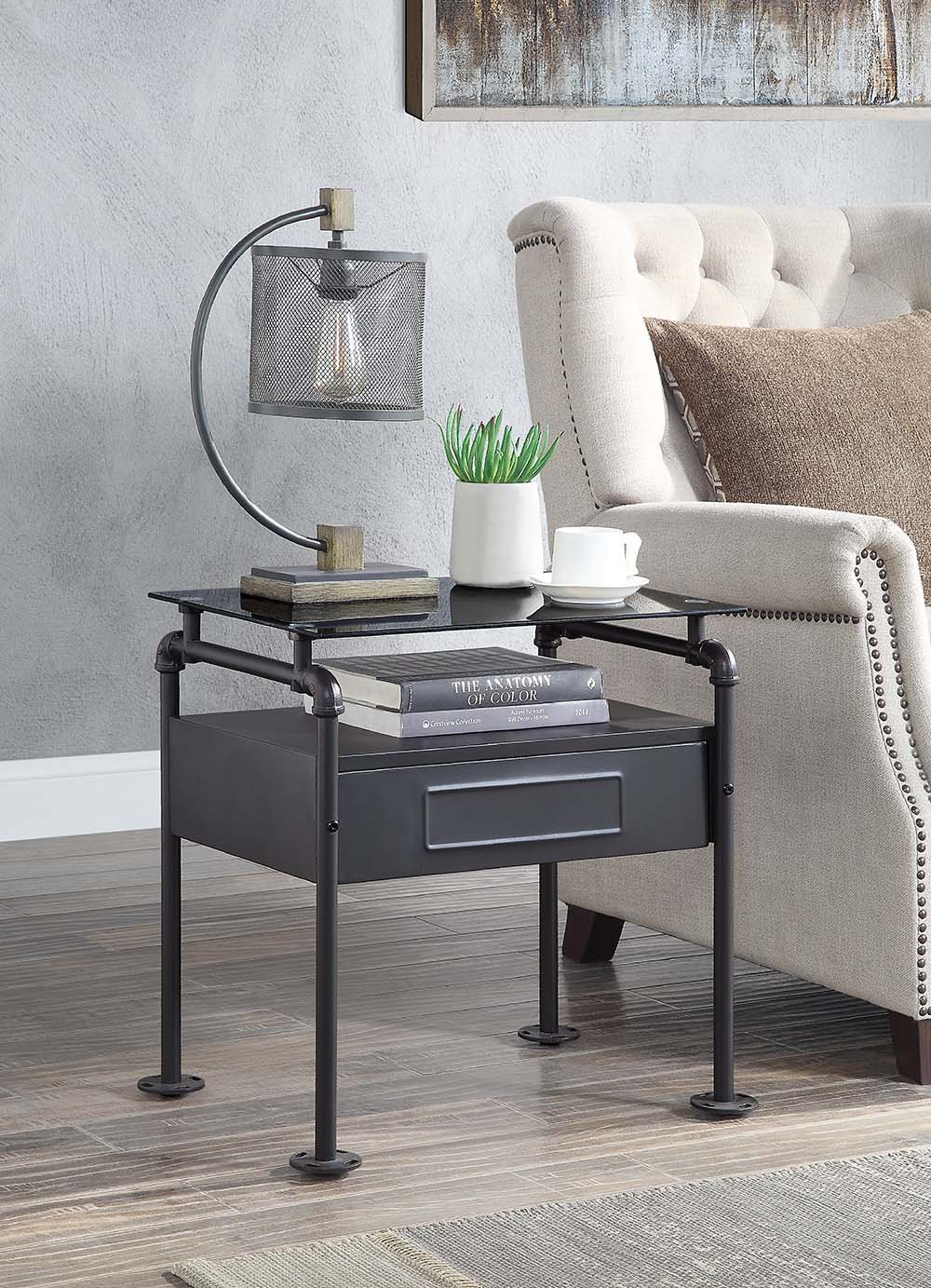 Nicipolis - Nightstand - Glass & Sandy Gray - 23-"