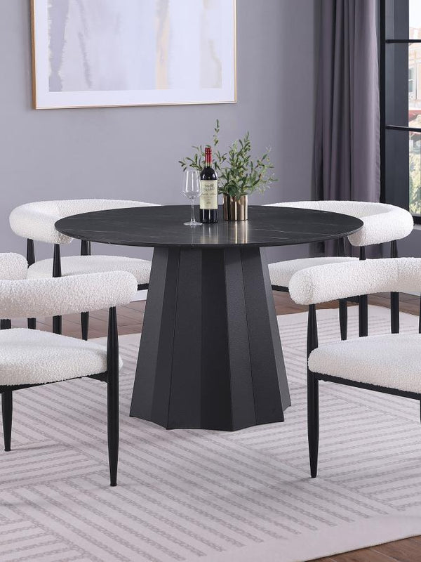  bringing the classic modern look of black marble and black metal into your space. This affordable table features a marble printed melamine top that adds a sense of sophistication t