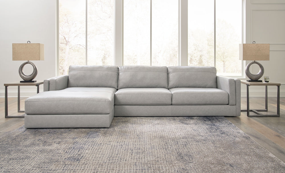 Keen on crisp, contemporary design? Adore the pleasure of leather? Look no further. This sectional with chaise satisfies on every level. Richly textured and decadently supple, the plush cushions are wrapped with expertly matched leather and faux leather u
