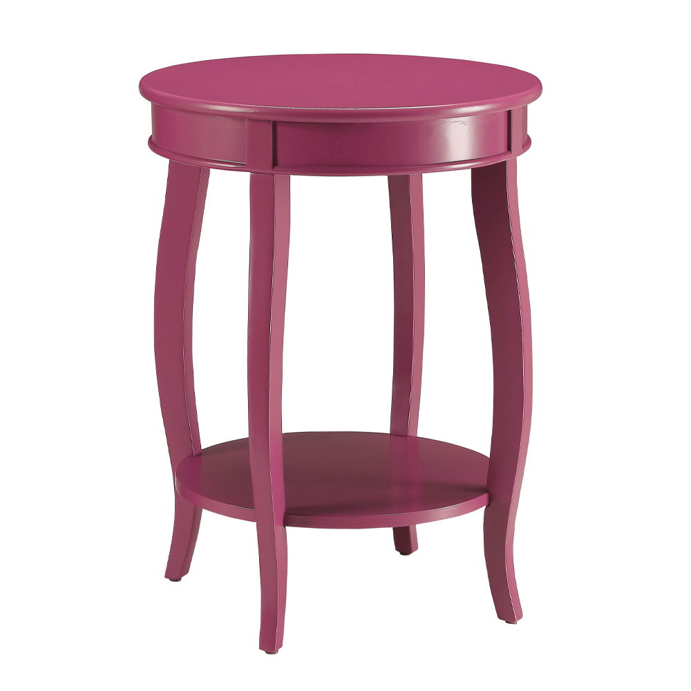 This Alberta side table will be your favorite accent piece with its round top form and stylized legs. Offered in four different colors: Antique White, walnut, red, and teal. One is sure to fit perfect with your style.<br/><br/><b>Product Features</b><ul><