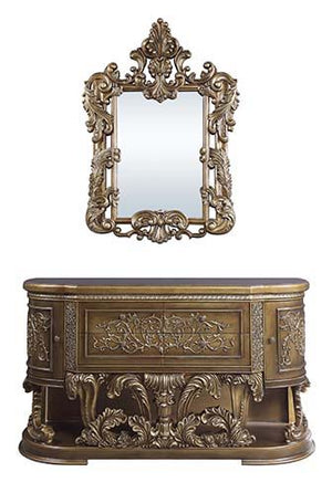 The grand Baroque style of the Constantine collection is sure to impress. With a beautiful bronze finish to emphasize the scrollwork and regal aspects of the collection. The bed features intricately carved embellishments and an oversized PU padded headboa