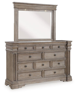 Discover something exceptional in this dresser with mirror. Its impressive silhouette offers a casual traditional aesthetic, embodied by classic-inspired profiles and a relaxed grayish brown finish. Inset framed drawers of various sizes are casually cool 