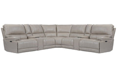 Even commercials are more tolerable when you-'re relaxing in the plush comfort of this six-piece sectional seating group. You-'ll love the luxury of its two power recliners on each end that feature power headrests. Between those, you-'ll find and armless 