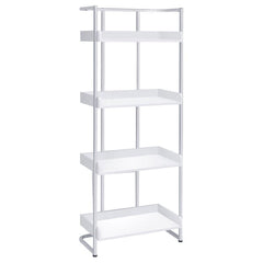 A steel bookcase is bound to steal your heart with its stylish appearance. Four roomy shelves allow for displaying your favorite novels. With its open back design, you-'ll have no trouble finding the ideal spot in your modern office. Its construction ensu