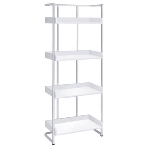 A steel bookcase is bound to steal your heart with its stylish appearance. Four roomy shelves allow for displaying your favorite novels. With its open back design, you-'ll have no trouble finding the ideal spot in your modern office. Its construction ensu
