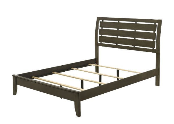 The Ilana contemporary bedroom set is expertly crafted with hand selected woods and veneers in a calming gray finish, featuring a modern slatted headboard design, low profile footboard and wooden tapered legs. With all matching case goods, this bedroom gr