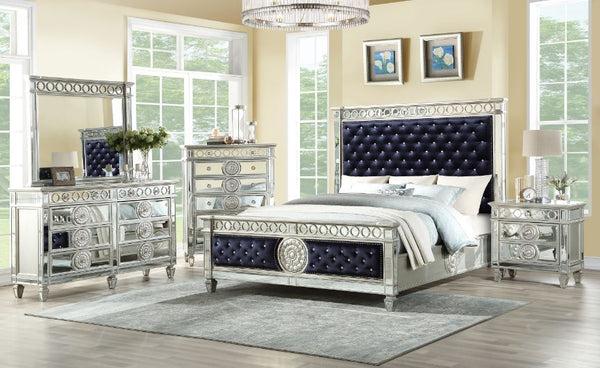 Varian - Queen Bed - Black Velvet & Mirrored