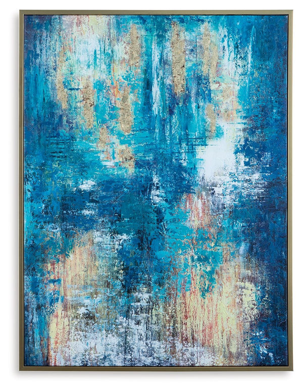 Curate a chic, contemporary vibe with the abstract design of this wall art. Its cool tones blend expertly with shades of rust and gold for added depth and dimension. A goldtone leaf embellishment lends a dash of glam character.<br/><br/><b>Product Feature