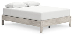 Give casual a new meaning with the chic look of this queen platform bed. A light gray finish over replicated oak grain keeps it laid-back and inviting, as does its minimalist aesthetic. Talk about a delightfully relaxed vibe in your inner sanctum.<br/><br