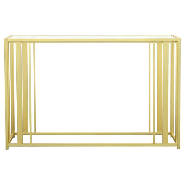 Adri - Glass Top Entryway Sofa Console Table - Matte Brass