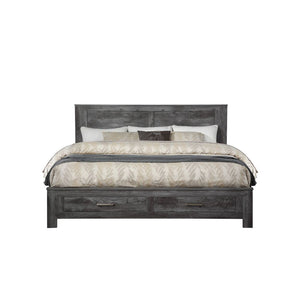 The Vidalia bedroom collection conveys the character of rugged simplicity in living close to nature while maintaining stylish comfort. This collection includes sturdy wood construction, rough sawed plank panels, all rustic gray oak finish. The storage bed