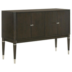 Add both style and functionality to your dining room with this elegant sideboard, finished in a sophisticated ash brown wood tone. The clean-lined design features four cabinet doors that open to reveal spacious shelving, perfect for storing tableware, lin