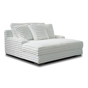The Embrace Dual Chaise Lounge in white is a luxurious and versatile addition to your home, perfect for both lounging and accommodating guests. Featuring 100% white polyester fabric with a fluffy, blanket-like texture, this chaise lounge is designed for u