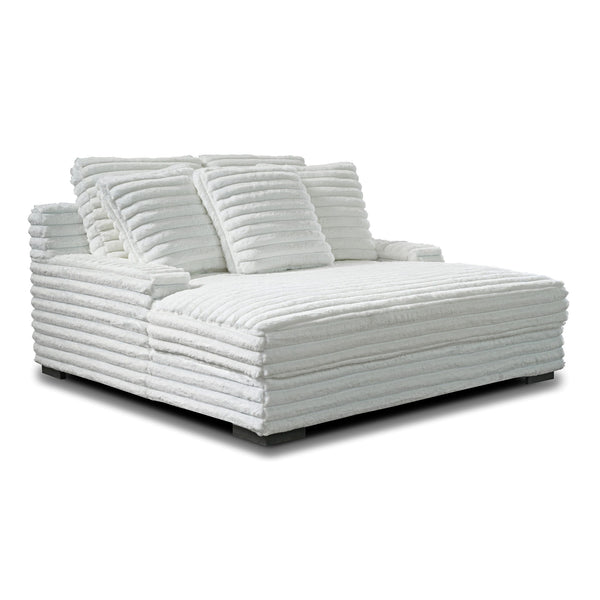 The Embrace Dual Chaise Lounge in white is a luxurious and versatile addition to your home, perfect for both lounging and accommodating guests. Featuring 100% white polyester fabric with a fluffy, blanket-like texture, this chaise lounge is designed for u