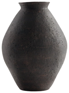 Ribbed textural rings give this vase a wonderful artisanal quality. An antiqued brown finish catches the eye, drawing attention to this elegantly earthy centerpiece.<br/><br/><b>Product Features</b><ul><li>Made of polyresin</li><li>Antiqued brown finish</
