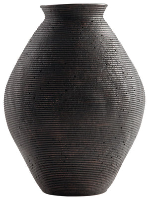 Ribbed textural rings give this vase a wonderful artisanal quality. An antiqued brown finish catches the eye, drawing attention to this elegantly earthy centerpiece.<br/><br/><b>Product Features</b><ul><li>Made of polyresin</li><li>Antiqued brown finish</