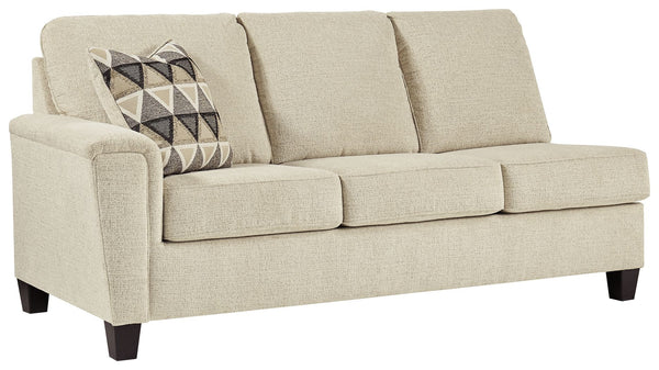 This left-arm facing sofa with corner wedge is made with polyester upholstery. Pairs with other items in the series to make a sectional.<br><br><b>Additional Dimensions</b><br><ul><li>Arm height: 27-"</li><li>Leg height: 4.5-"</li><li>Minimum width of doo