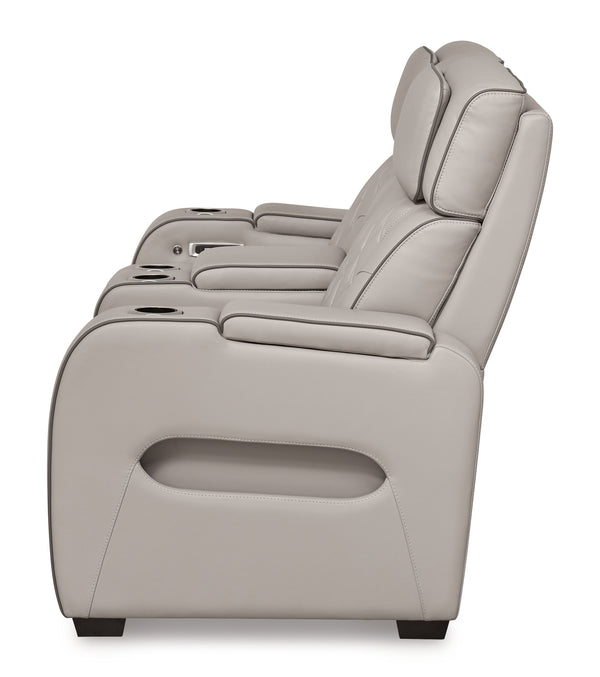 Boyington - Gray - Power Reclining Loveseat with Console/Adj Hdrst