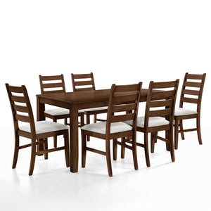  a perfect blend of style and functionality. This set includes a 59-inch long rectangular wood dining table and six matching chairs