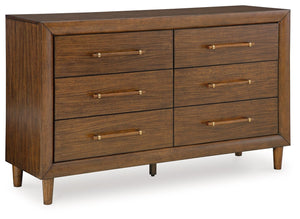 This dresser is perfect for contemporary or mid-century interiors. Its wood-tone finish is versatile and timeless. The drawers, designed with exquisite framing and elongated wooden pulls, enhance the overall aesthetic. Whether you want to refresh your ent