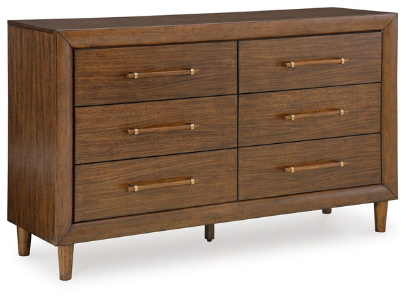 This dresser is perfect for contemporary or mid-century interiors. Its wood-tone finish is versatile and timeless. The drawers, designed with exquisite framing and elongated wooden pulls, enhance the overall aesthetic. Whether you want to refresh your ent