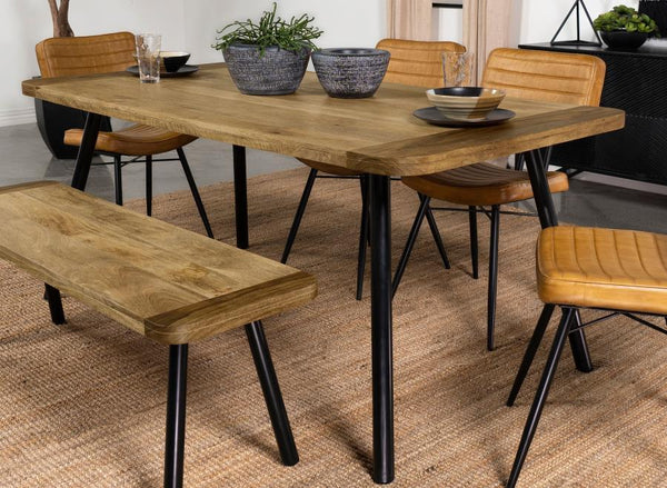  this table features a unique mixed-material top and sleek black iron tapered legs for a mid-century modern twist. Embrace the perfec