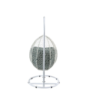 Simona - Patio Swing Chair - Green Fabric & White Wicker