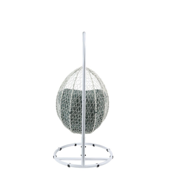 Simona - Patio Swing Chair - Green Fabric & White Wicker
