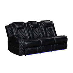 The Orion II 3-Piece Motion Sectional in black is a marvel of modern design and functionality, perfect for those seeking both comfort and durability. This set includes a Left Arm Facing Sofa with 2 recliners, a Right Arm Facing Console Loveseat with 1 rec