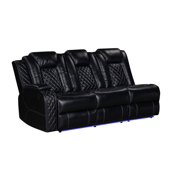 The Orion II 3-Piece Motion Sectional in black is a marvel of modern design and functionality, perfect for those seeking both comfort and durability. This set includes a Left Arm Facing Sofa with 2 recliners, a Right Arm Facing Console Loveseat with 1 rec