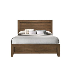The Miquell bedroom collection provides a commanding presence in any bedroom. This contemporary panel bed features a rectangular headboard with a low profile footboard and tapered legs. All expertly crafted with a transitional look that is an ideal additi