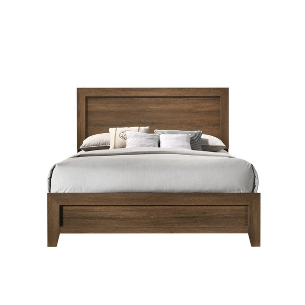 The Miquell bedroom collection provides a commanding presence in any bedroom. This contemporary panel bed features a rectangular headboard with a low profile footboard and tapered legs. All expertly crafted with a transitional look that is an ideal additi