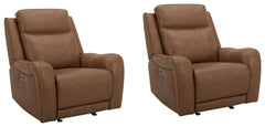 Covered in rich Butternut leather with a custom match, the Haywood Power Recliner offers the ultra comfortable feel of a classic recliner with updated modern touches. Bold padded contoured arms add an element of softness while the contrasting decorative s