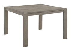 This dining set exudes modern elegance with its counter-height design and a soft grey finish that beautifully complements any contemporary decor. The set features a sturdy, expandable square table that balances clean lines with a rustic wood grain texture