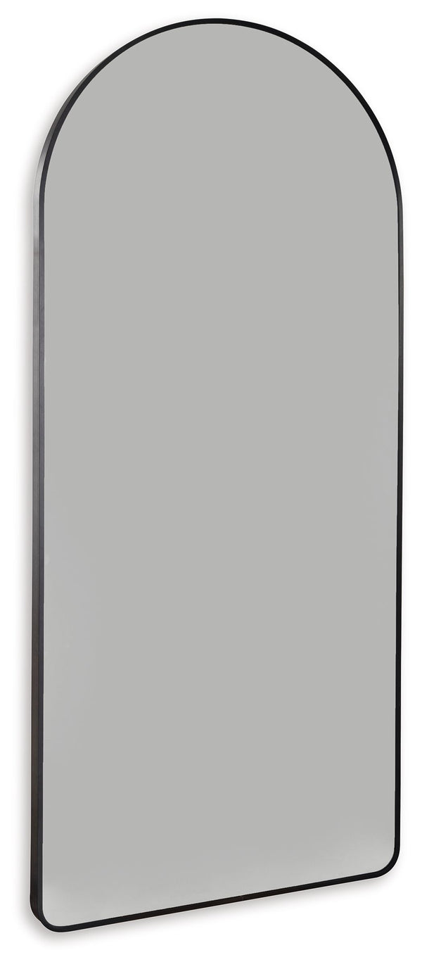 Beauty reflects in contemporary style with this floor mirror. Its black-finished metal creates a lovely curved frame. Standing almost six feet high